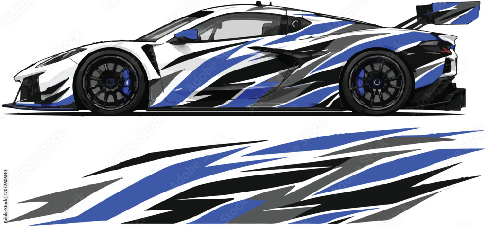 Naklejka premium Racing car with blue stripes.