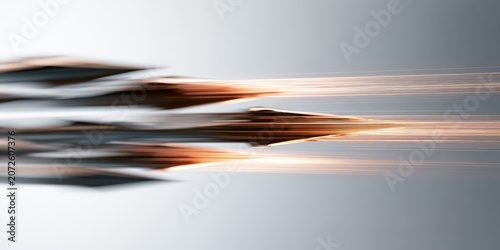 Streaks of metallic light and shadow create a sense of rapid motion