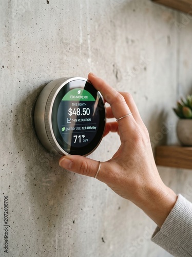 Close Up of Hand Adjusting Digital Thermostat Screen on Apartment Wall