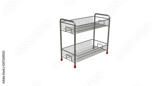 Two-Tier Stainless Steel Wire Storage Rack on Black Background
