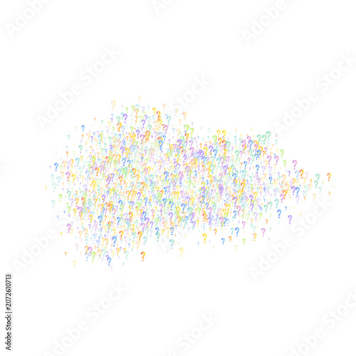 Question marks. Background for quiz, poll, survey, faq, interrogation, query. Multicolored template for opinion, public poll. Funny School vector illustration rainbow color on white background.