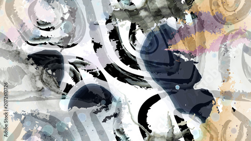 Stripe animal motif. Seamless pattern line and crackle textures. Modern summer geometric shapes on abstract brush. Contrast graphic vector background. Watercolor blobs and daubs, ink and stains.