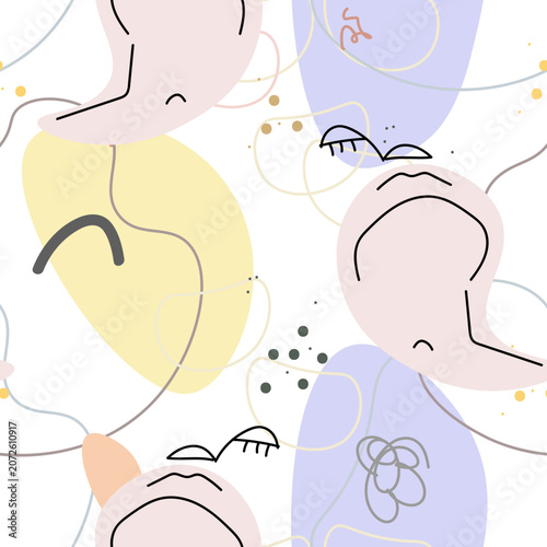 Face line pattern. Abstract drawing seamless pattern. Vector Modern minimal art. Graphics contour background. Continuous one line drawing. Linear design woman and man faces. Beauty modern print.