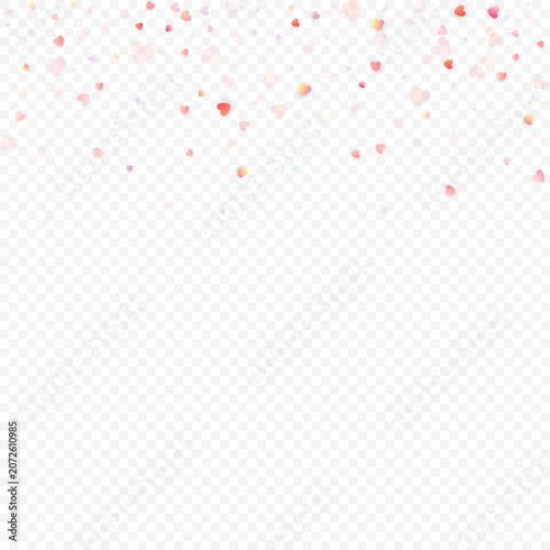 Heart love vector background. Valentine frame. Pink heart confetti. Scattered love symbols. Random falling heart shape on transparent black background. Beautiful Invitation Greeting Card Illustration.