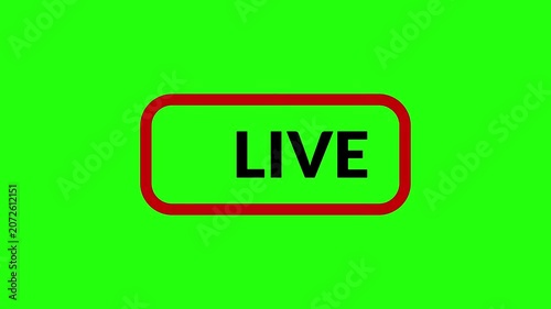 Blinking live streaming broadcast icon with a recording dot on a green screen chroma key background