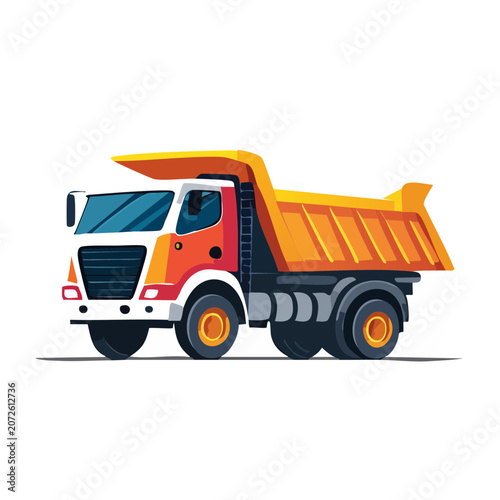 Orange and Red Dump Truck Vector Illustration