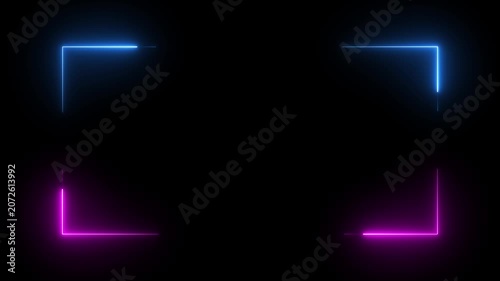 Glowing neon light frame on black background. with made of four moving neon lights. Abstract neon light animation. wall neon gradient live. colorful template frame, vector illustration,