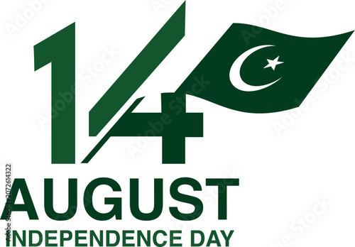 Pakistan Independence Day Typography Logo with Waving Flag