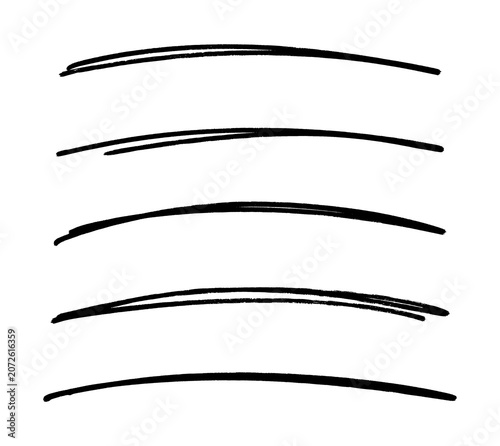 Set of Hand Drawn Grunge Brush Lines Black Marker Strokes and Freehand Underlines Isolated on White Background