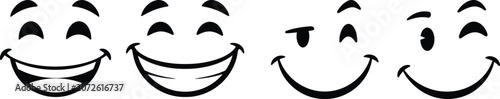 Funny Cartoon Winking and Laughing Face Expression Icons Bundle for Comic Graphics