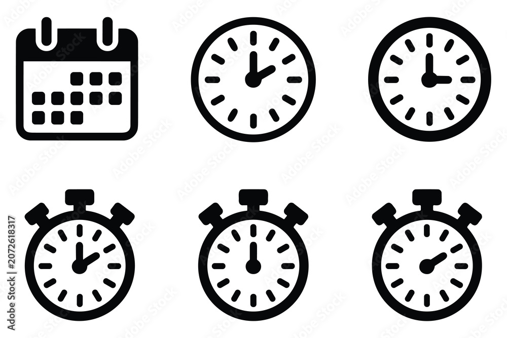 Fototapeta premium Professional set of calendar and clock icons for time management and schedule planning applications