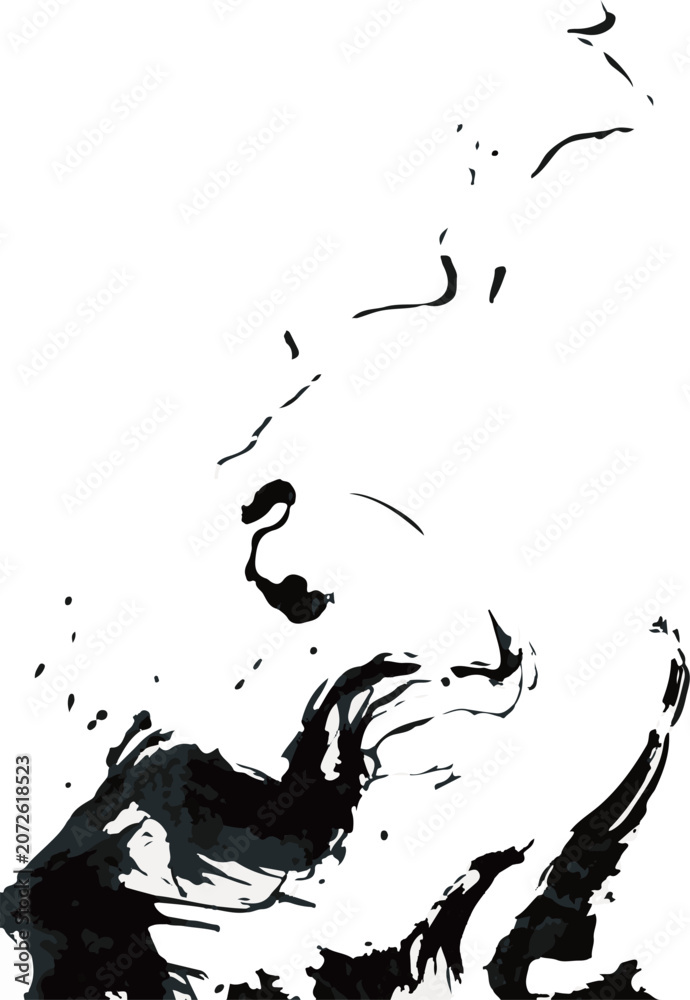 Obraz premium Minimalist black abstract liquid ink flowing line graphic asset vector shape continuous smoke paint stroke element on white background