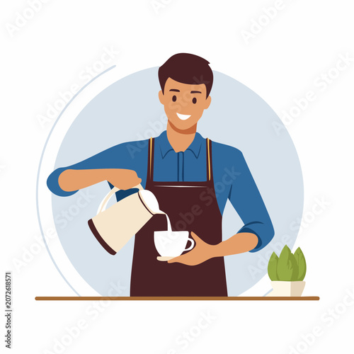 Barista Pouring Milk into Coffee Cup