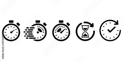 Tableau sur toile Collection of timer and clock icons featuring various time measurement and durat