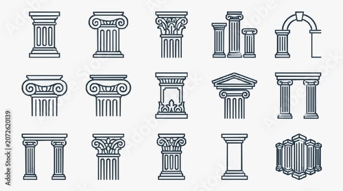 Canvas-taulu Corporate Icons Set of Classic Architectural Columns and Entablatures in Monochr