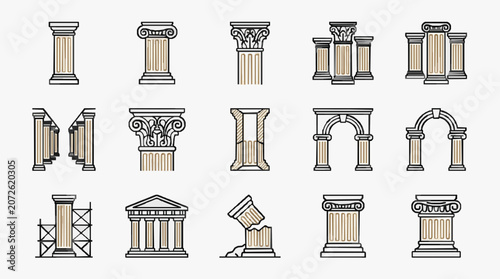 Φωτογραφία Corporate Set of Classic Architectural Columns and Elements in Monochromatic Bei