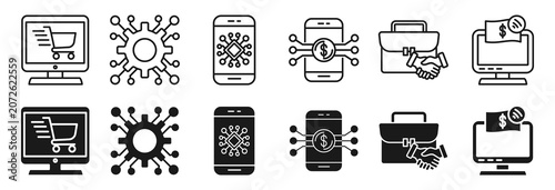 Quadro su tela E-Payment icon set. Technology and digital symbol