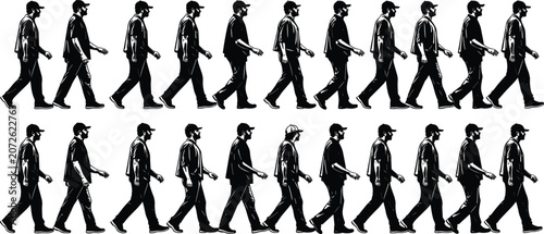 Bild auf Leinwand Walking silhouette sequence, man in motion, black vector art, biomechanics illus