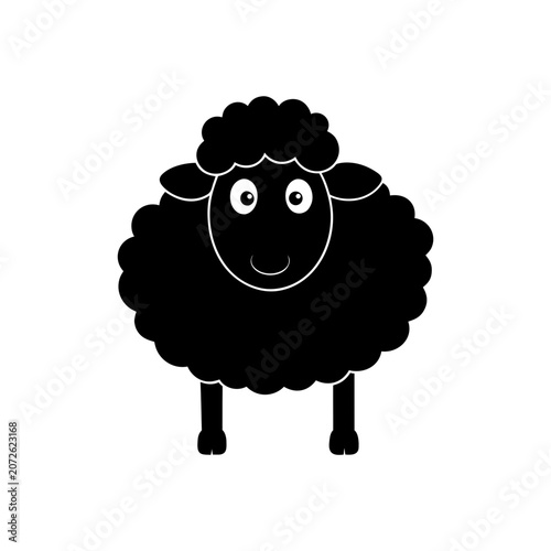 Illustration of a black cartoon sheep art on transparent background
