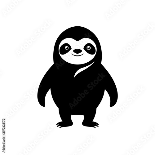 Stylized black and white sloth drawing on transparent background