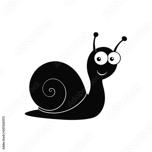 Illustration of a cartoon snail in black on transparent background