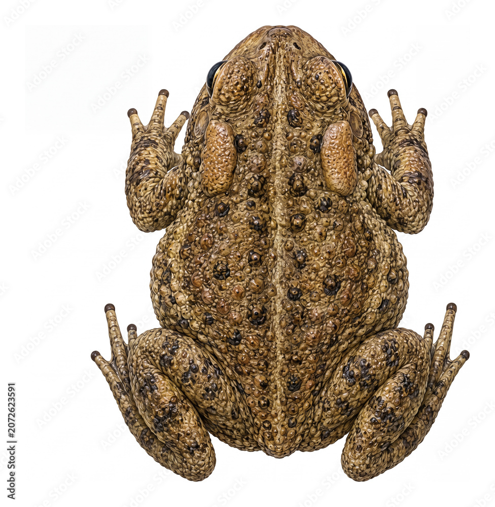 Fototapeta premium Top View of a Common Toad on a White Background