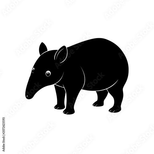 Illustration of a black silhouette tapir on transparent background