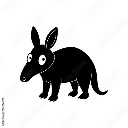 Silhouette of aardvark with large ears on transparent background