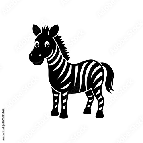 Illustration of a standing cartoon zebra on transparent background