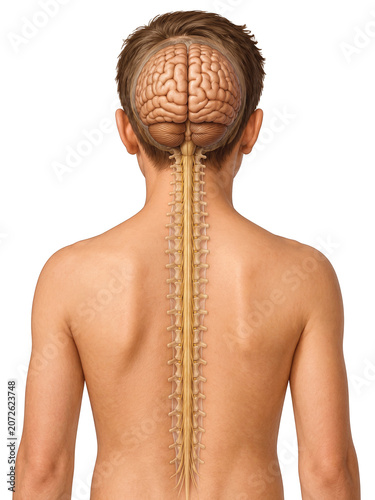 Anatomical Illustration of Human Brain and Spinal Cord System