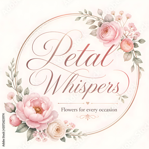 Fashion: A brand name for a flower shop that sells beautiful and fresh flowers. The logo design should have a floral and elegant theme, with the name in large and cursive letters and the tagline ‘Flow