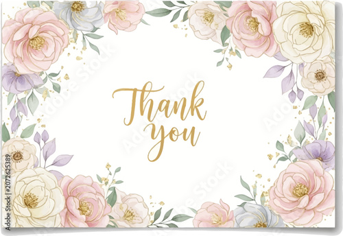 Elegant floral thank you card with gold lettering