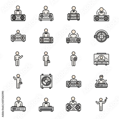 Professional DJ equipment and audio mixing icons