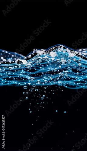 Blue Water Bubbles and Ripples Close Up Refreshing Liquid