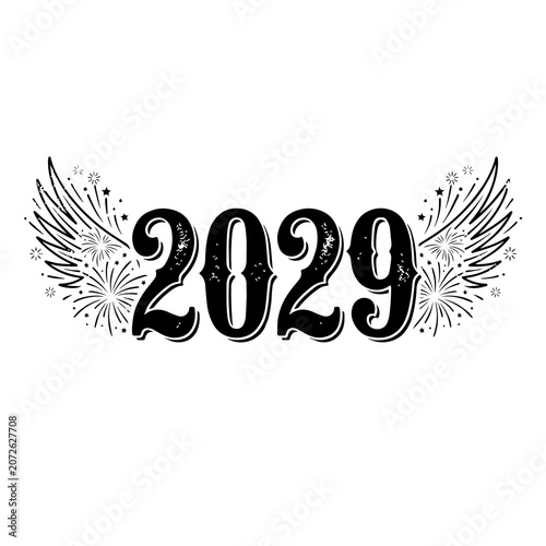 2029 graphic with wings and fireworks angel wings white background fireworks