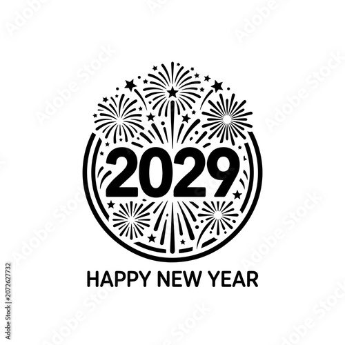 2029 happy new year celebration graphic with fireworks emblems, fireworks
