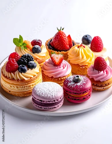 Obraz A plate of assorted desserts with berries