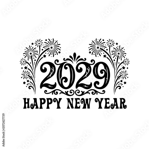 2029 happy new year typographic design with fireworks illustration, fireworks