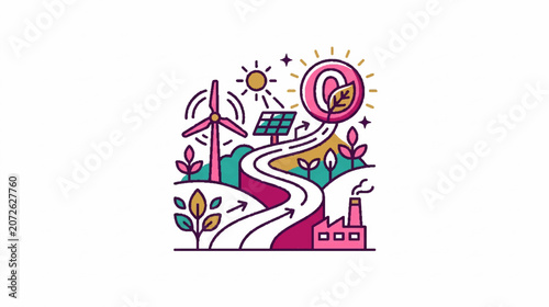 Renewable Energy Sun and Wind Turbine Halftone Icons