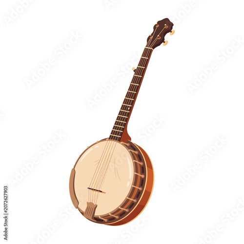 Foto Classic five string banjo musical instrument isolated on white background, for f