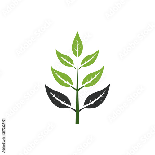 Flat illustration of a leafy branch with green and black leaves