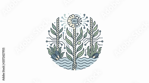 Dark Blue Halftone Foliage and Flower Pattern Border