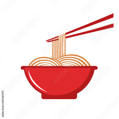 Flat illustration of noodle bowl with chopsticks