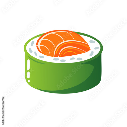 Flat vector illustration of a salmon sushi roll
