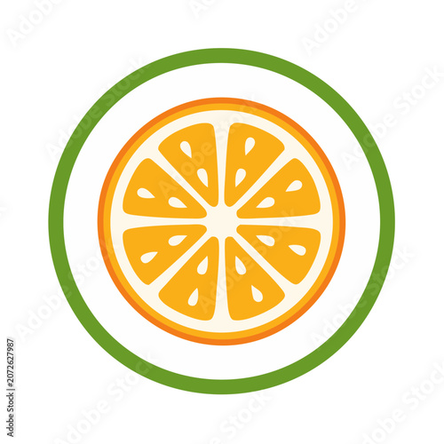 Flat orange slice icon with green border