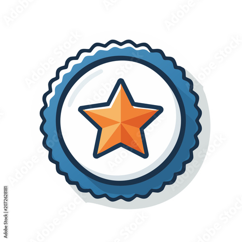 Orange star badge with blue circular border