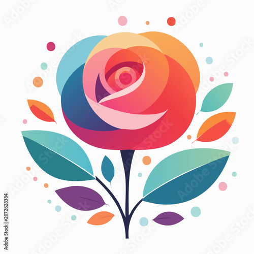 Abstract Rose with Colorful Petals and Leaves