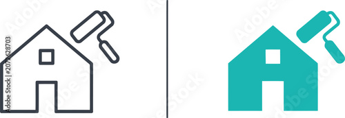 Simple icon of a house with a paint roller indicating renovation or painting services
