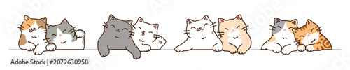 Vector Illustration of Cartoon Cat Couples on Isolated Background. Hand Drawn Vector Illustration. 