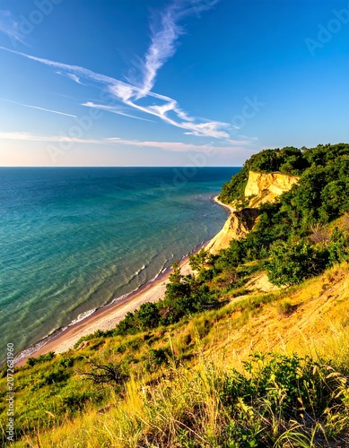Scenic Coastal Cliff Overlooking Turquoise Ocean Waters on a Sunny Day.